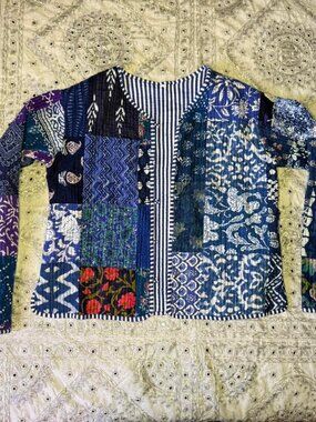 indian blue patchwork boho jacket, nwot bought in india, medium but runs small
